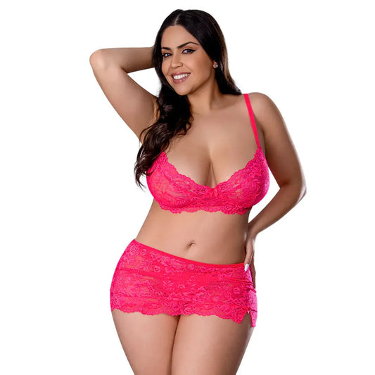 Get It Girl Plus Size Bra, Skirt and Thong Set Diva Pink Queen Size  Lingerie - Bra and Panty sets