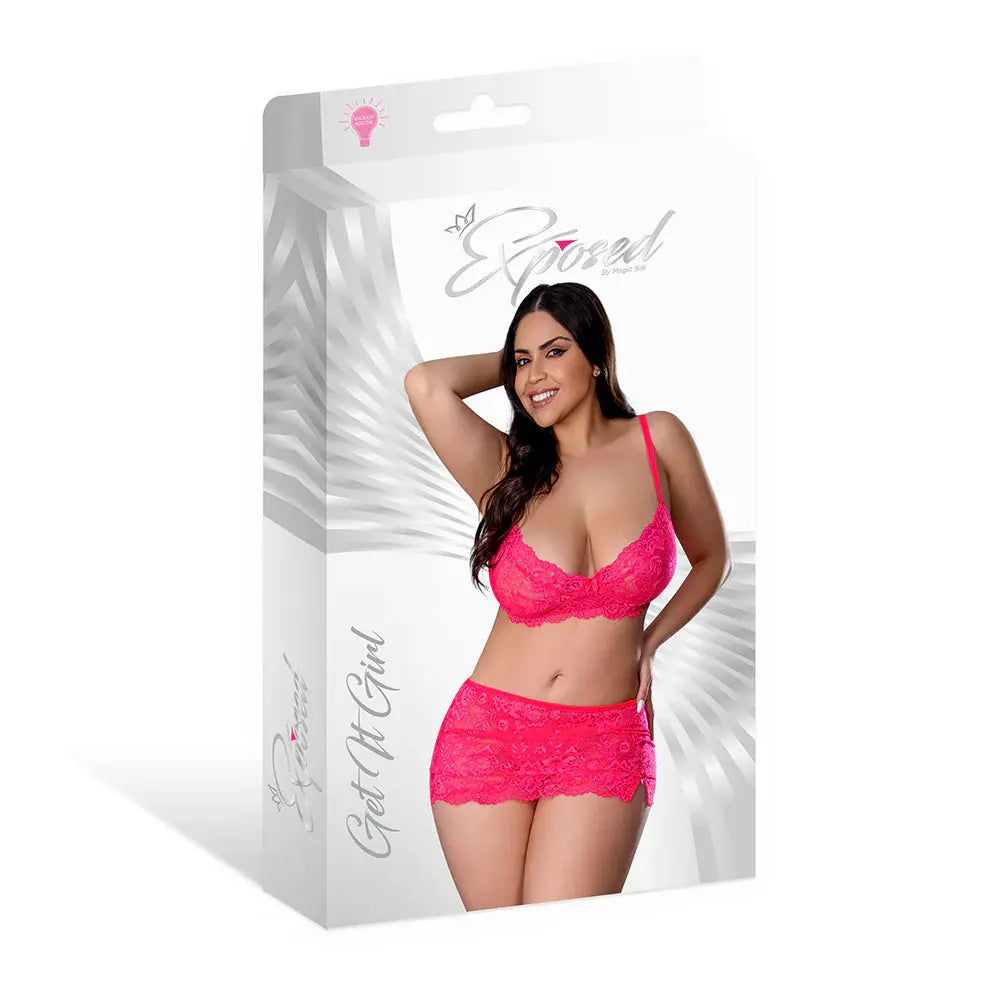 Get It Girl Plus Size Bra, Skirt and Thong Set Diva Pink Queen Size  Lingerie - Bra and Panty sets