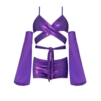 Glimmer Wrap Bralette, Booty Shorts & Sleeve Set Purple Disco L / XL  Lingerie - Bra and Panty sets