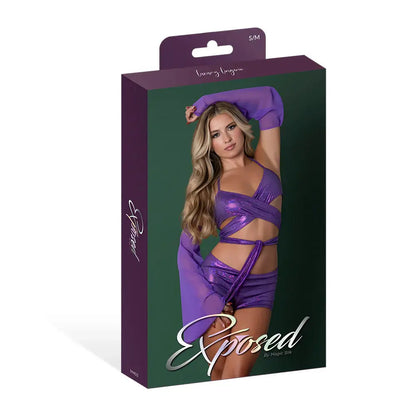 Glimmer Wrap Bralette, Booty Shorts & Sleeve Set Purple Disco L / XL  Lingerie - Bra and Panty sets