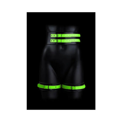 Glow in the Dark 5-Piece Bonded Leather Thigh Cuffs and Sex Handcuffs With Belt Restraint Neon Green S/M  Fetish - Kits
