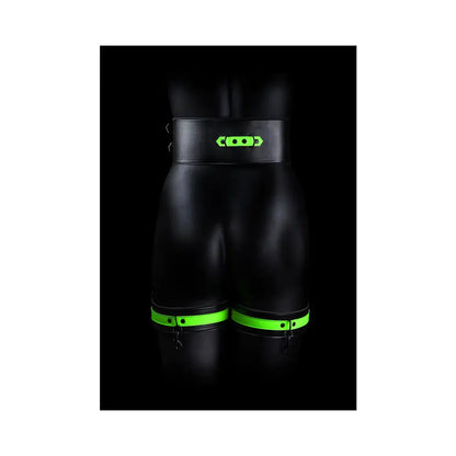 Glow in the Dark 5-Piece Bonded Leather Thigh Cuffs and Sex Handcuffs With Belt Restraint Neon Green S/M  Fetish - Kits