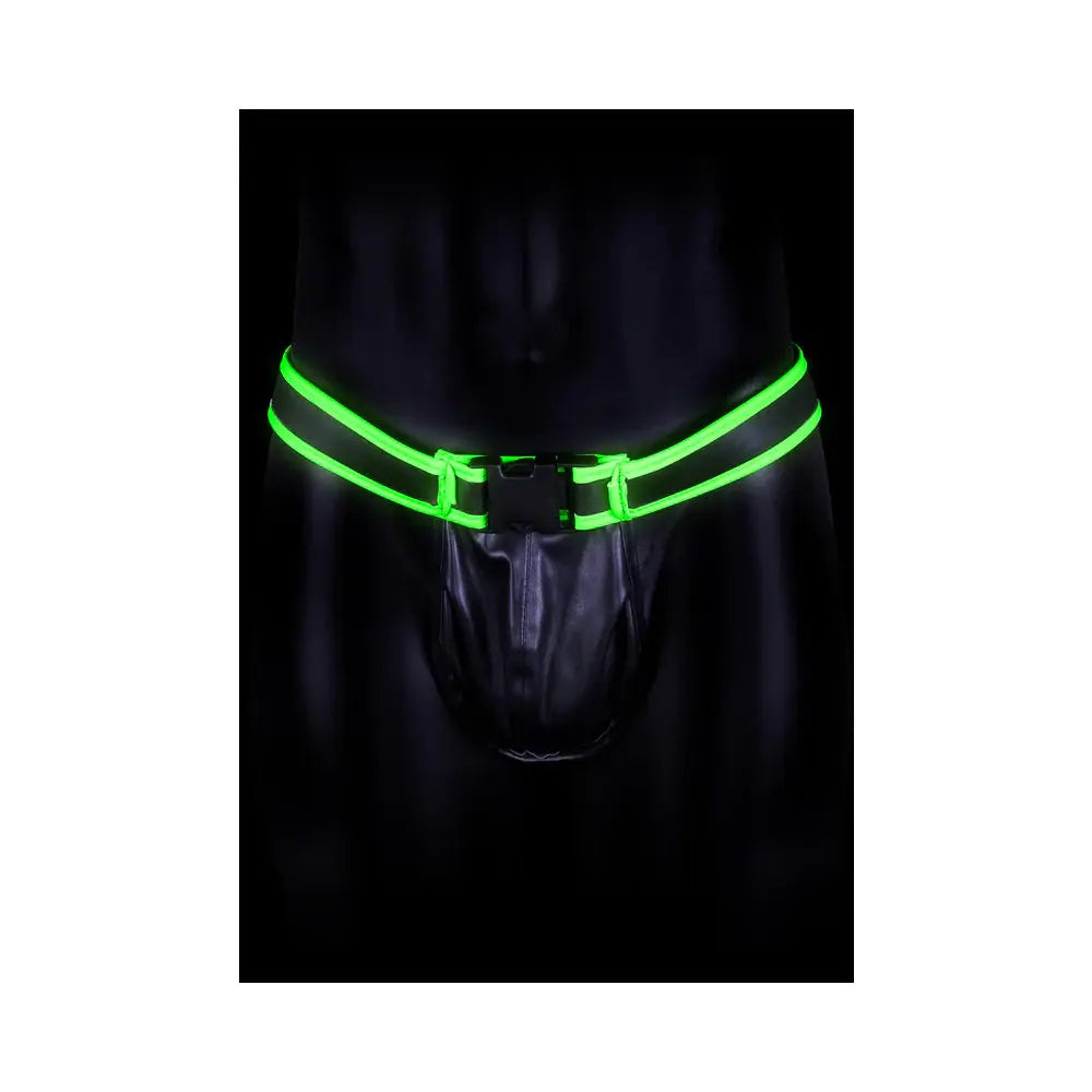 Glow in the Dark Bonded Leather Buckle Jock Strap Neon Green S/M  Men - Underwear