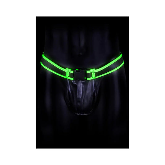 Glow in the Dark Bonded Leather Buckle Jock Strap Neon Green S/M  Men - Underwear