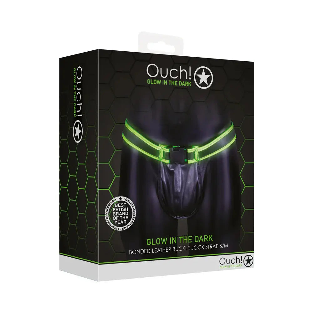 Glow in the Dark Bonded Leather Buckle Jock Strap Neon Green S/M  Men - Underwear