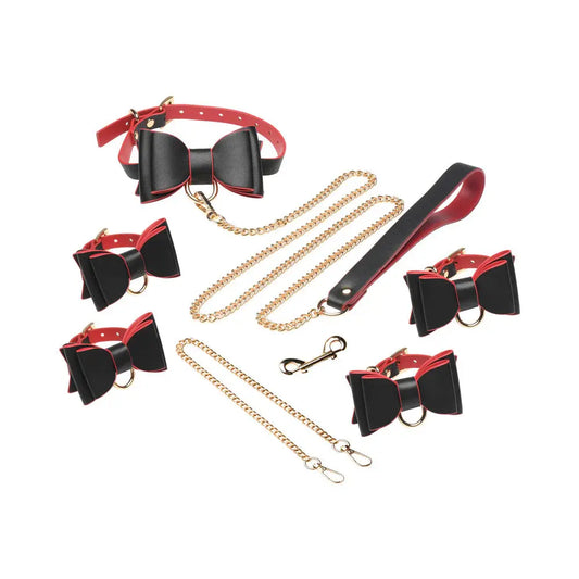 Goth Bondage Set - Black and Red BDSM Kit with Bows  Bondage Kits