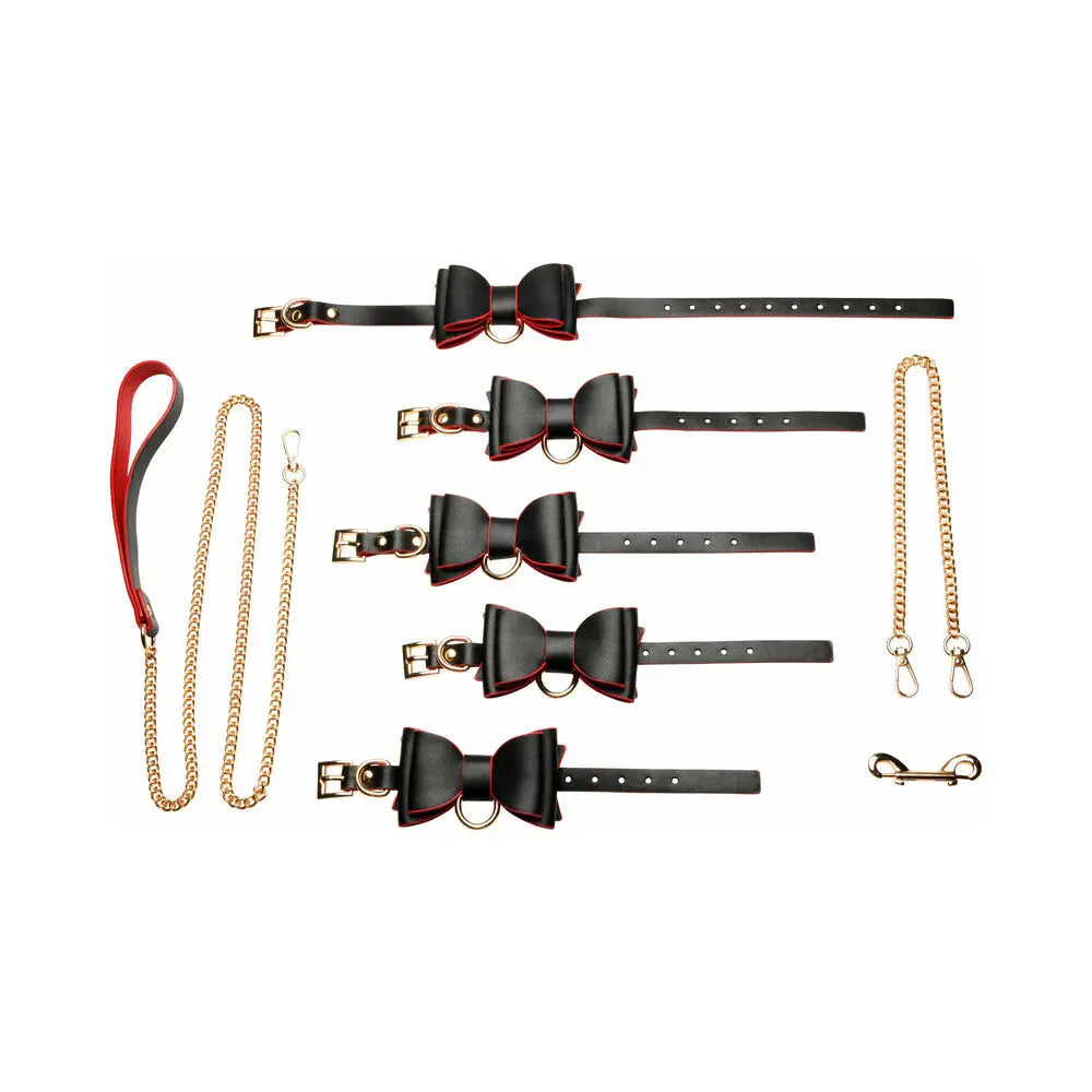 Goth Bondage Set - Black and Red BDSM Kit with Bows  Bondage Kits