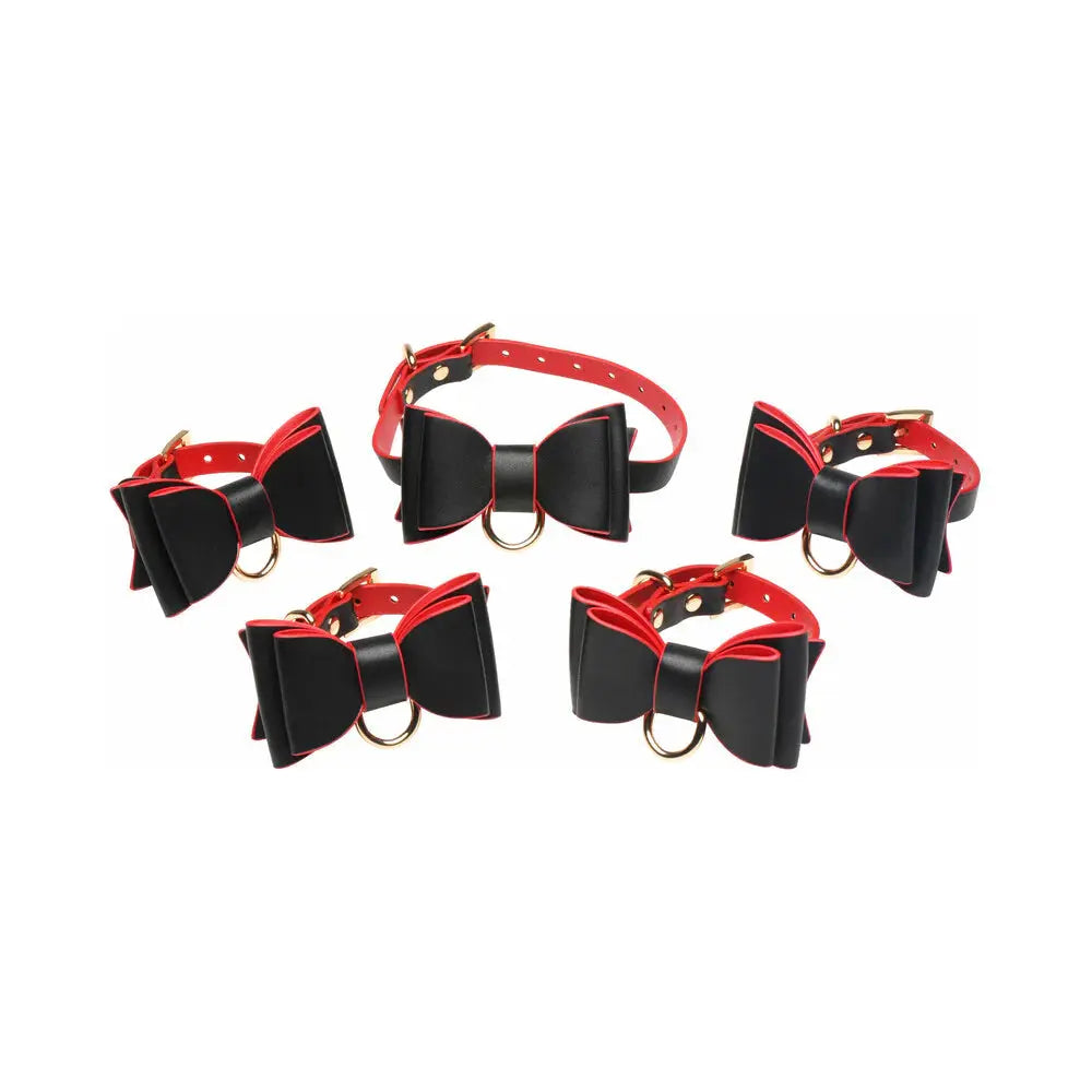 Goth Bondage Set - Black and Red BDSM Kit with Bows  Bondage Kits