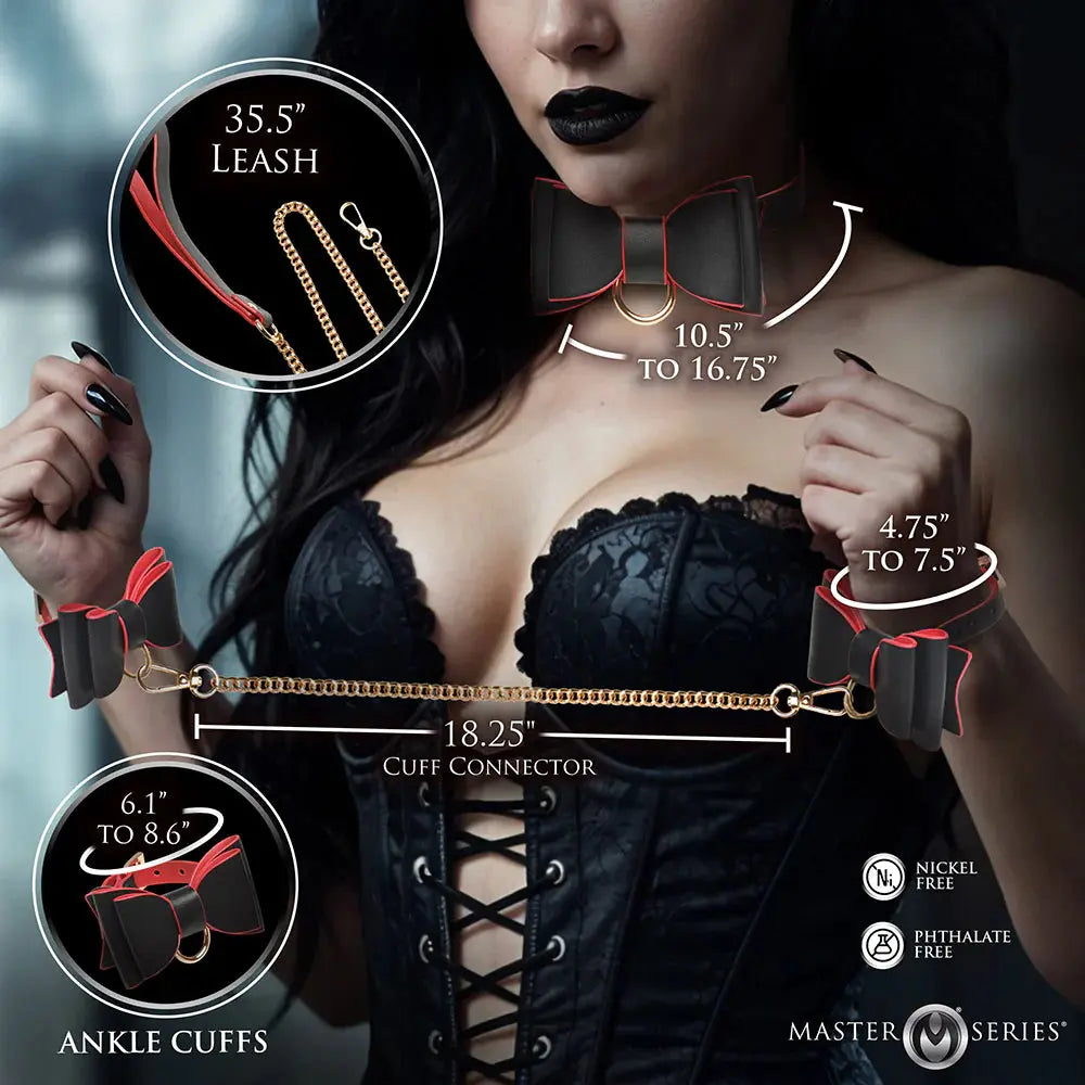 Goth Bondage Set - Black and Red BDSM Kit with Bows  Bondage Kits
