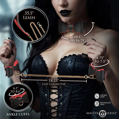 Goth Bondage Set - Black and Red BDSM Kit with Bows  Bondage Kits