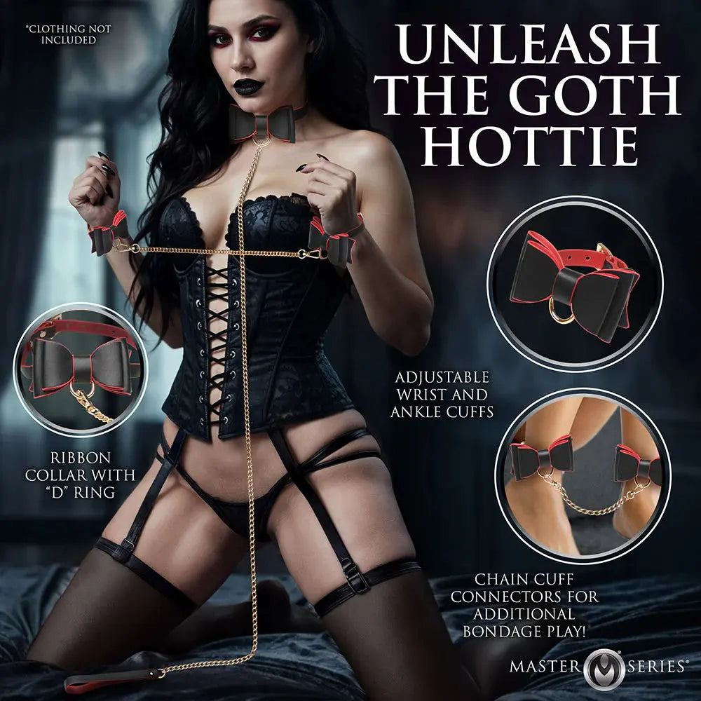 Goth Bondage Set - Black and Red BDSM Kit with Bows  Bondage Kits
