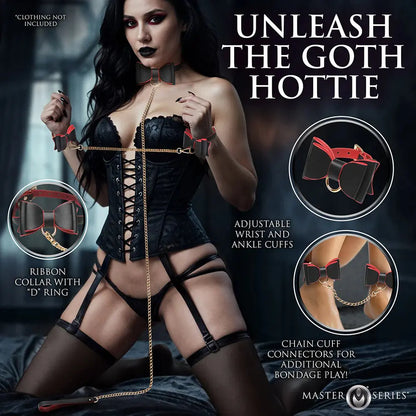 Goth Bondage Set - Black and Red BDSM Kit with Bows  Bondage Kits
