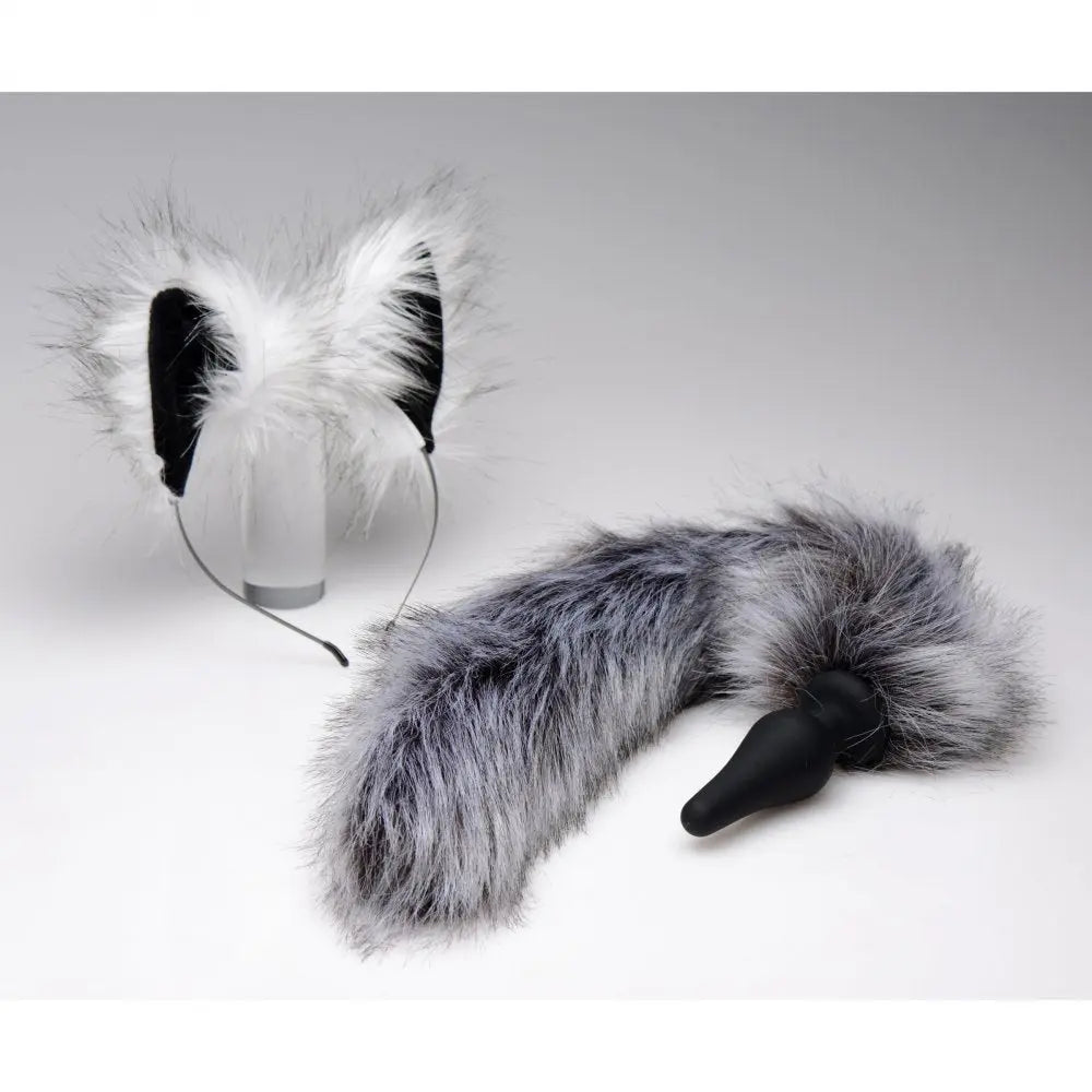 Grey Wolf Tail Anal Plug and Ears Set BDSM Pet Play Bondage Animal  BDSM Pet Play