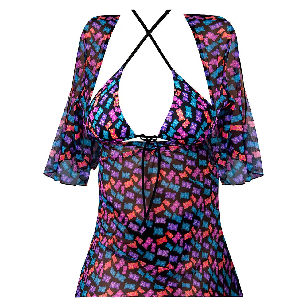Hazy Dayz Halter Bra, Thong and Dress Set Gummy Bears S / M  Lingerie - Loungewear for Women