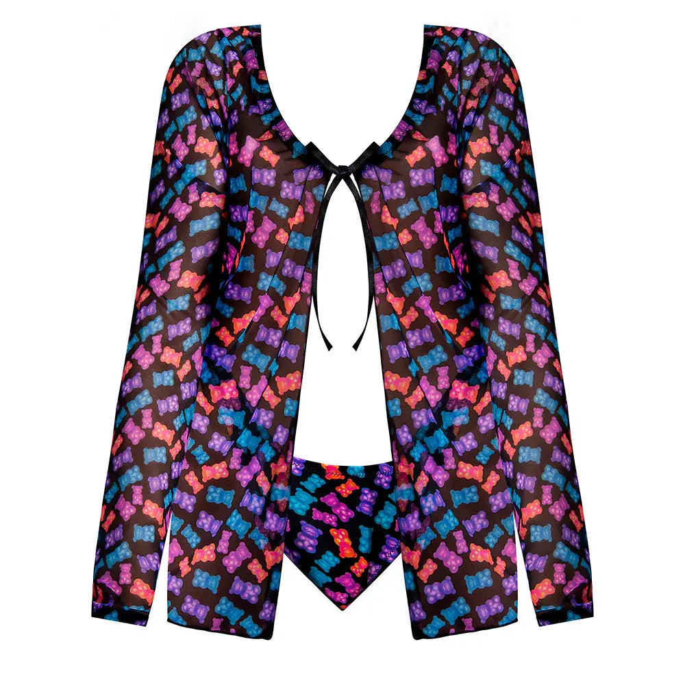 Hazy Dayz Tie Front Jacket and Thong Set Gummy Bears L/XL  Lingerie - Club Wear