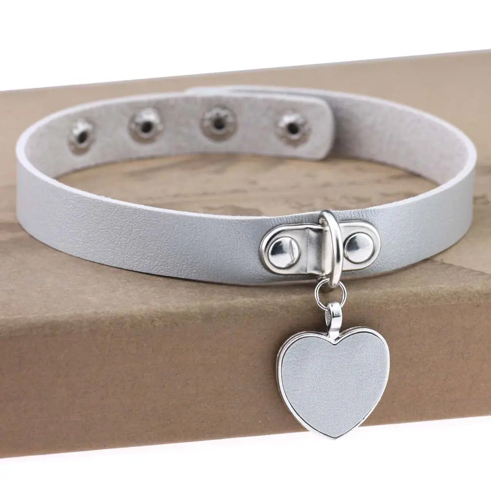 Heart Pendant Vegan Leather Bondage Collar  Collars and Leads