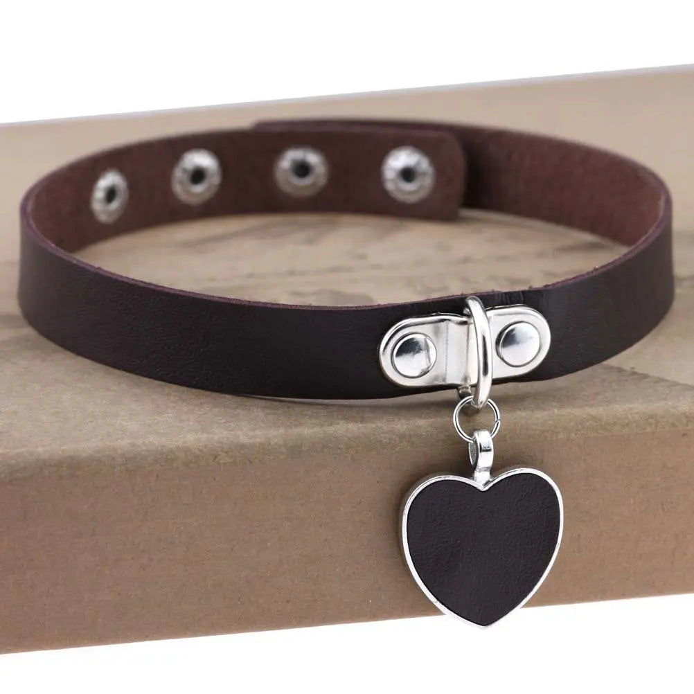 Heart Pendant Vegan Leather Bondage Collar  Collars and Leads