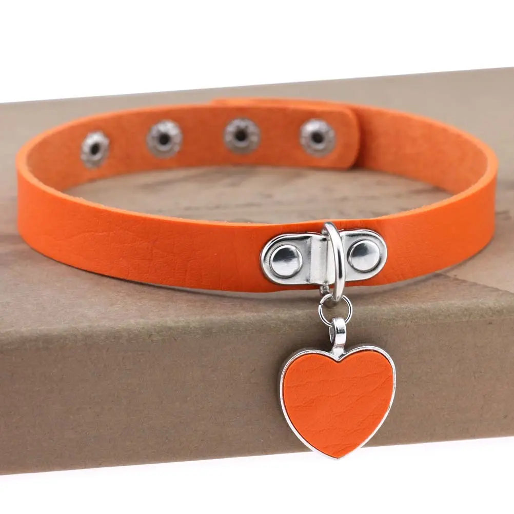Heart Pendant Vegan Leather Bondage Collar  Collars and Leads