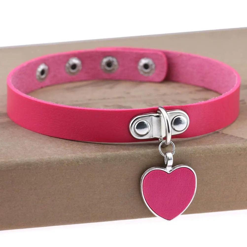 Heart Pendant Vegan Leather Bondage Collar  Collars and Leads