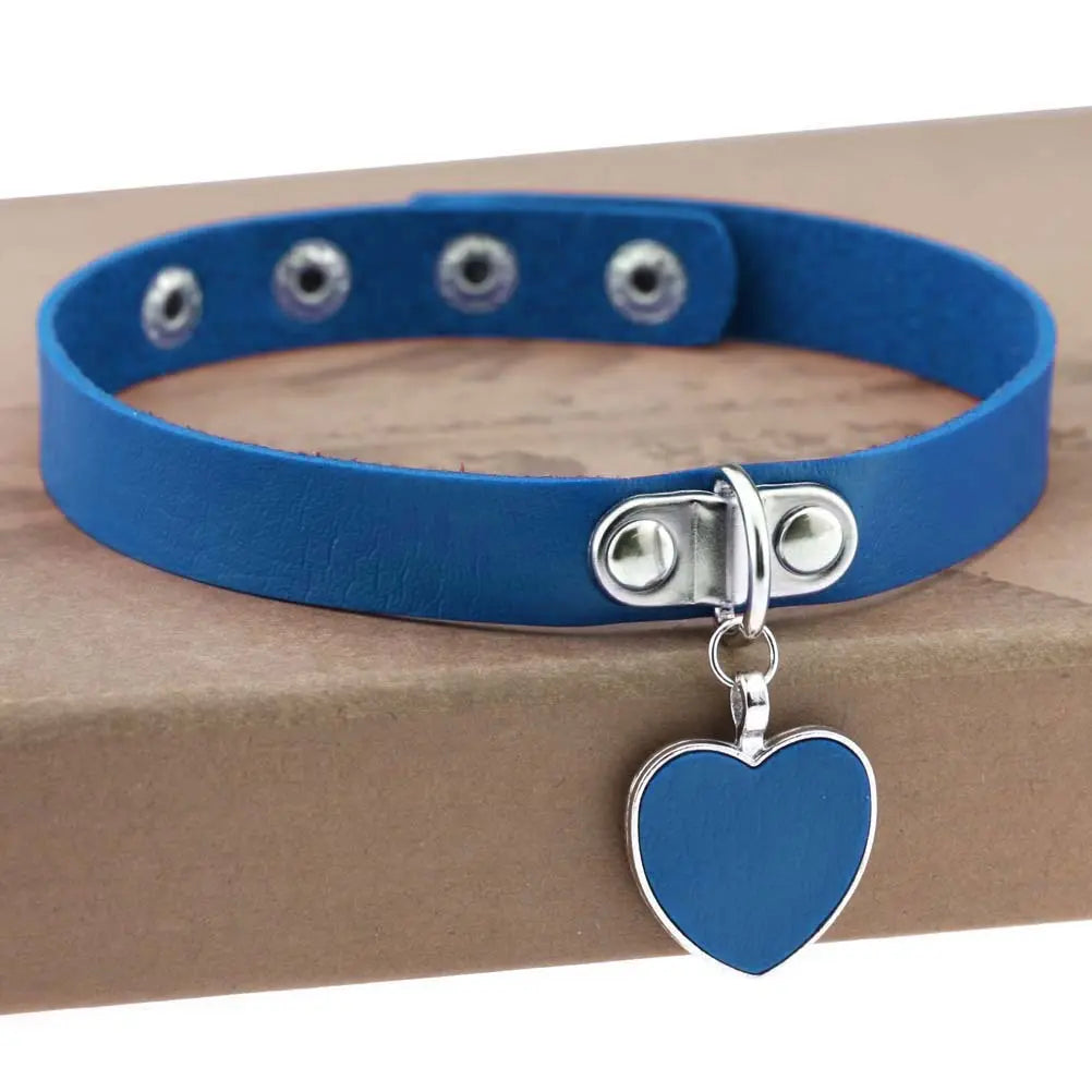 Heart Pendant Vegan Leather Bondage Collar  Collars and Leads