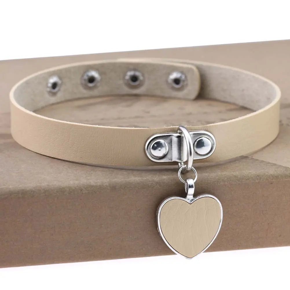 Heart Pendant Vegan Leather Bondage Collar  Collars and Leads