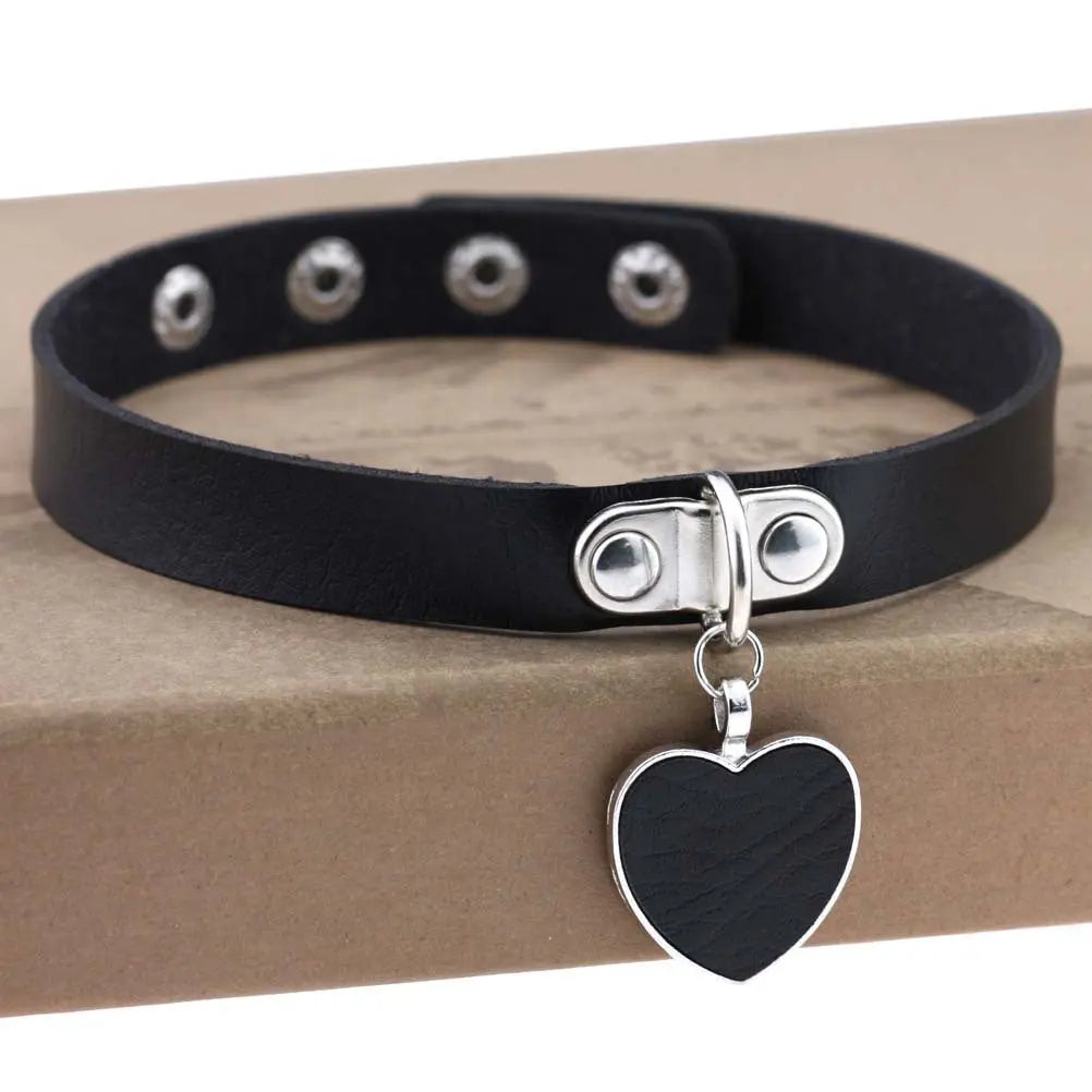 Heart Pendant Vegan Leather Bondage Collar  Collars and Leads