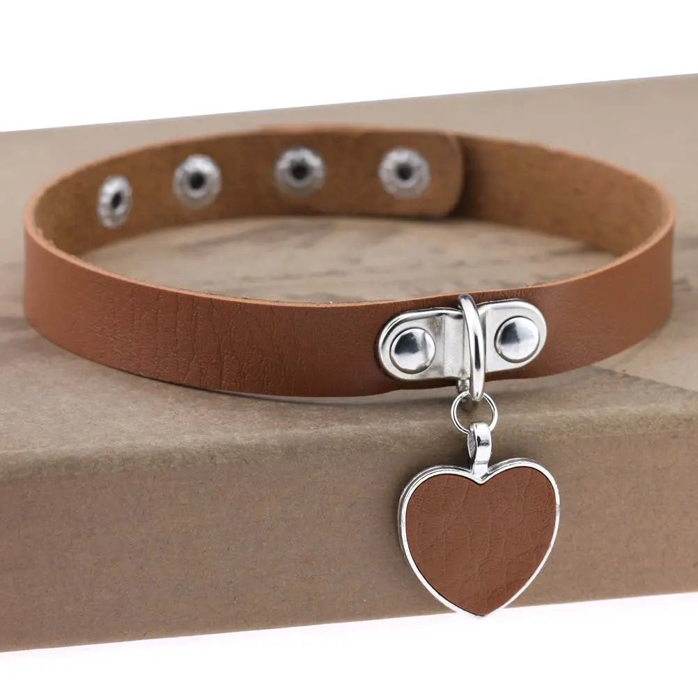 Heart Pendant Vegan Leather Bondage Collar  Collars and Leads