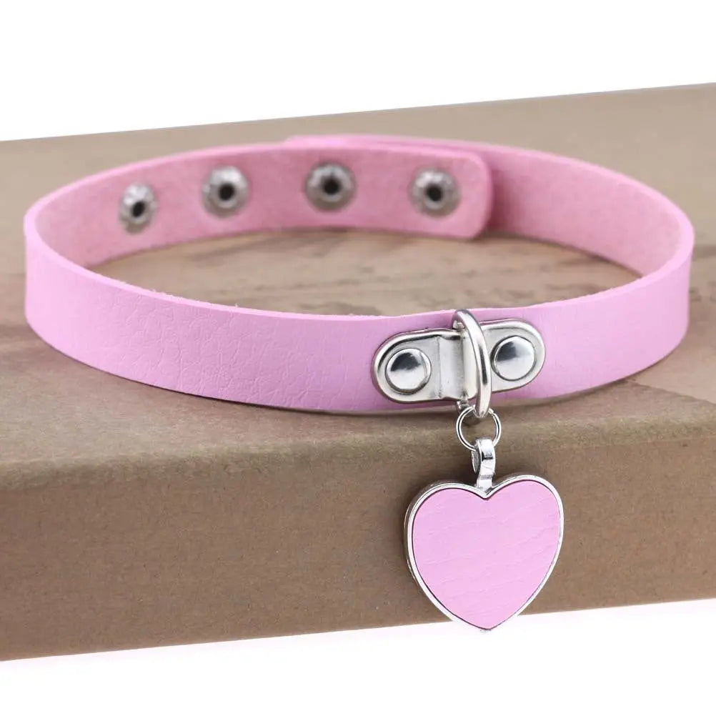 Heart Pendant Vegan Leather Bondage Collar  Collars and Leads