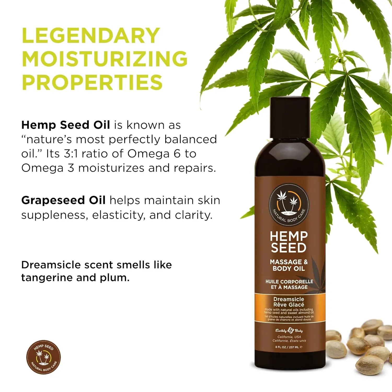 Hemp Seed Massage Oil Dreamsicle 8 fl oz / 237 ml  Lubes, Lotions and Accessories