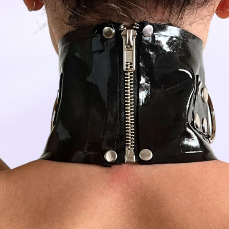 Inflatable Bondage Collar with Back Zipper BDSM Gear Submissive Latex Collar