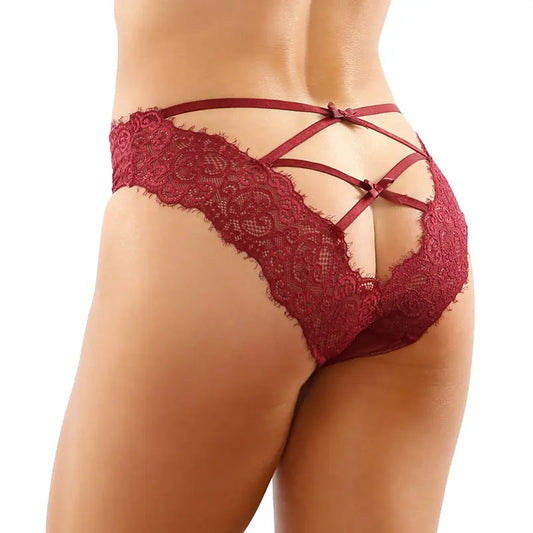 Ivy Lace Bikini Panty With Lattice Cut-Out Back Garnet L/XL  Lingerie - Panties Thongs Boy Shorts