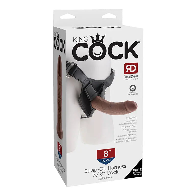 King Cock Strap-On Harness With 8 in. Cock Brown  Harnesses