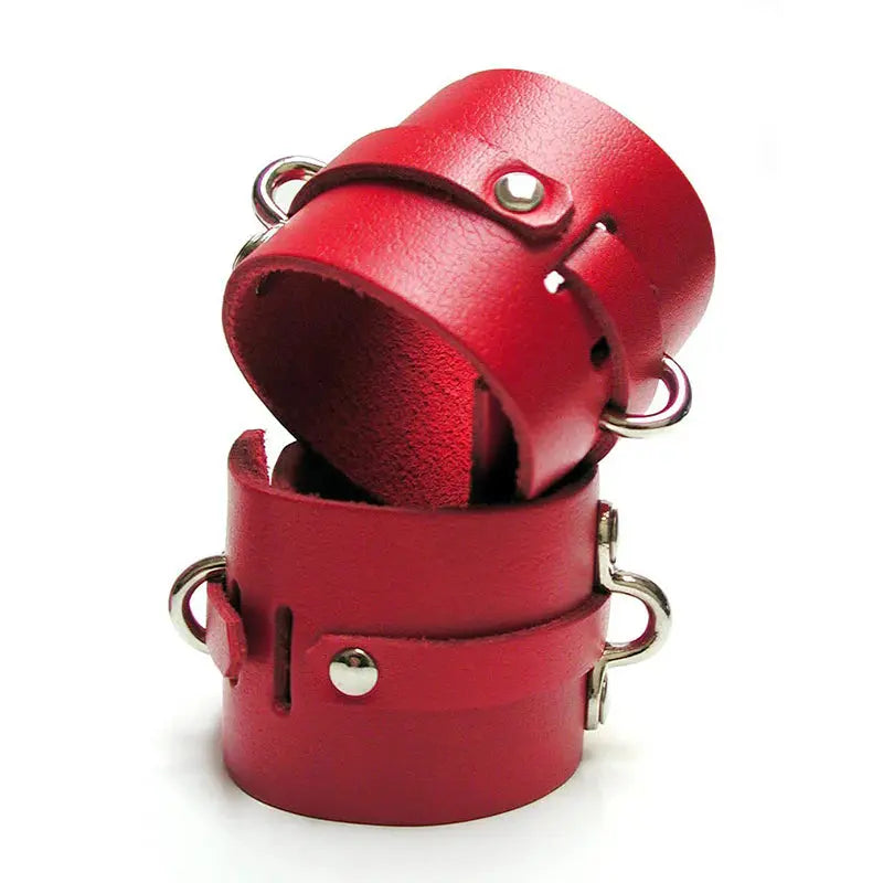 Kinklab Bondage Basics Red Leather Ankle Cuffs - Red  Fetish - Cuffs & Restraints