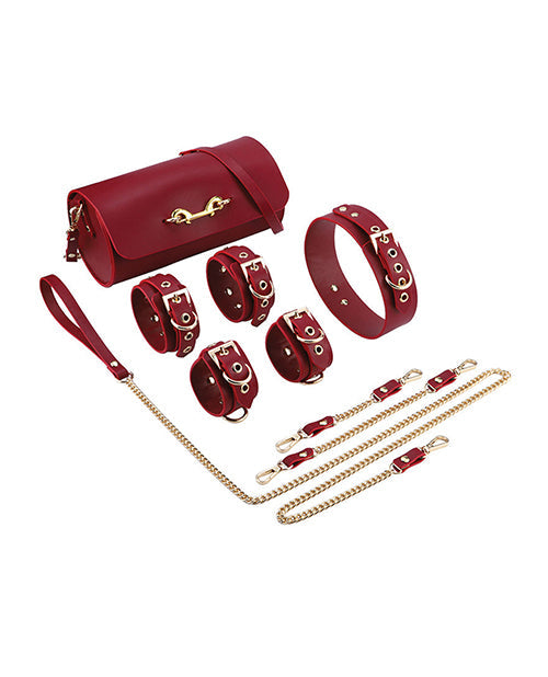 Kinky Play Box Federico Luxurious Leather BDSM Restraint Kit Bondage Cuffs - Red  Bondage Gear