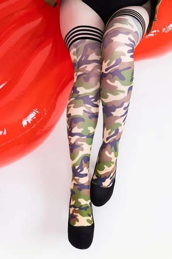 Kixies Alex Camouflage Thigh-High Size A - Camo Tights  Lingerie - Stockings & Leggings