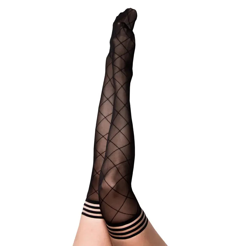 Kixies Anna Large Diamond Thigh-High Black Size B  Lingerie - Stockings & Leggings