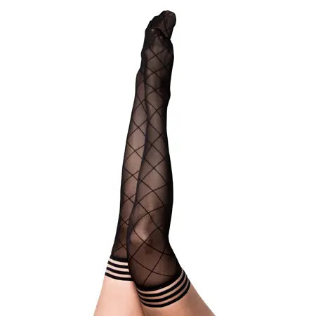 Kixies Anna Large Diamond Thigh-High Black Size B  Lingerie - Stockings & Leggings