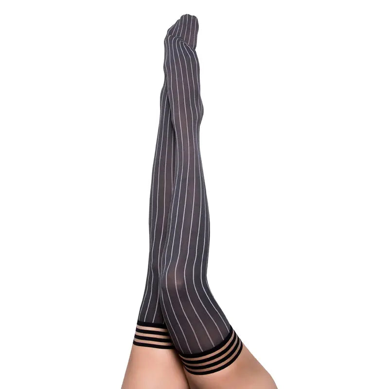 Kixies Annabelle Pinstripe Thigh-High Grey Size A  Lingerie - Stockings & Leggings