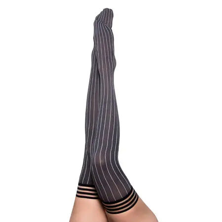 Kixies Annabelle Pinstripe Thigh-High Grey Size A  Lingerie - Stockings & Leggings