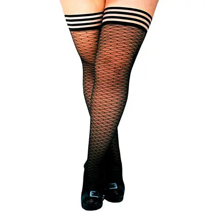 Kixies Beth Ann Honeycomb Thigh-High Black Size D  Lingerie - Stockings & Leggings