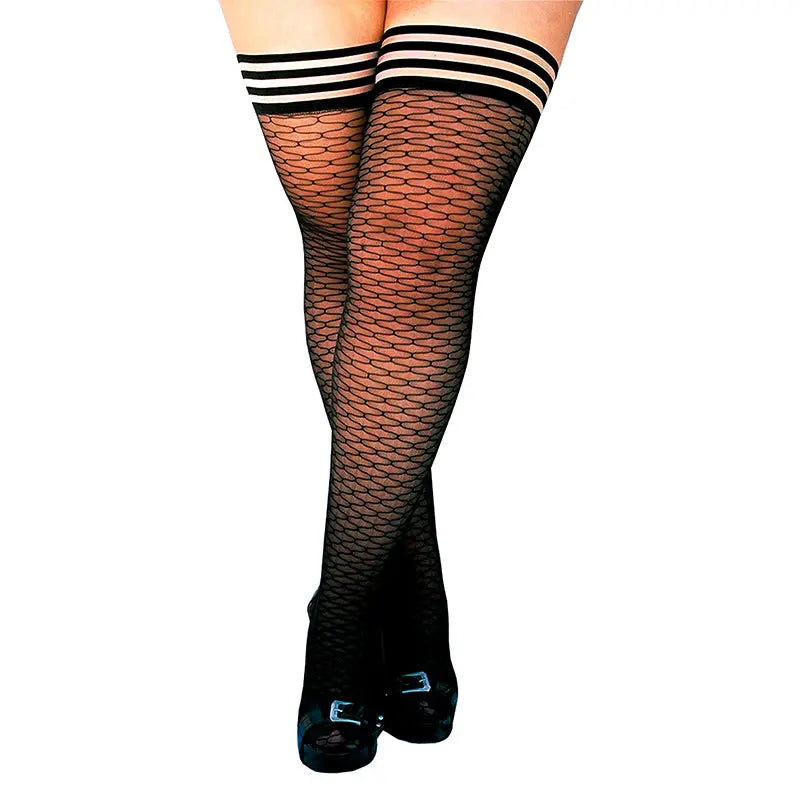 Kixies Dana Lynn Ribbed Thigh-High Black Size D  Lingerie - Stockings & Leggings