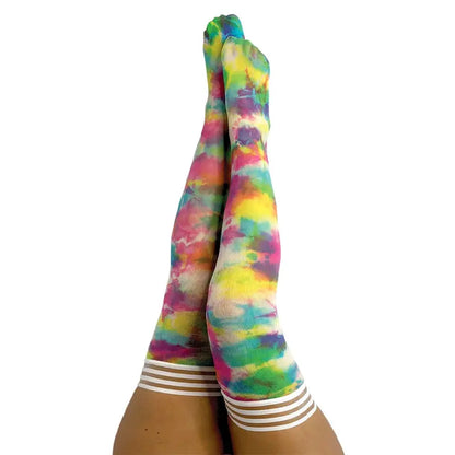 Kixies Gilly Rainbow Tie-Dye Thigh-High Size D  Lingerie - Stockings & Leggings