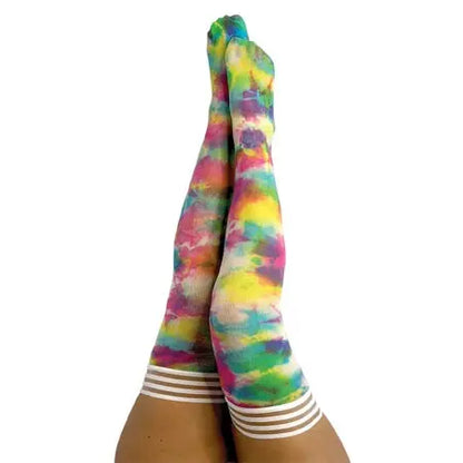Kixies Gilly Rainbow Tie-Dye Thigh-High Size D  Lingerie - Stockings & Leggings