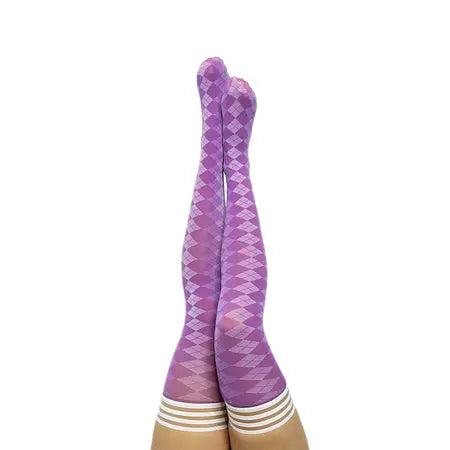 Kixies Golf Collection Par 4 Argyle Thigh-High Purple Size B  Lingerie - Stockings & Leggings