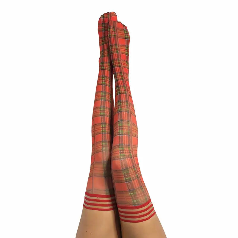 Kixies Grace Plaid Thigh-High Red Size A  Lingerie - Stockings & Leggings