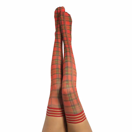Kixies Grace Plaid Thigh-High Red Size B  Lingerie - Stockings & Leggings