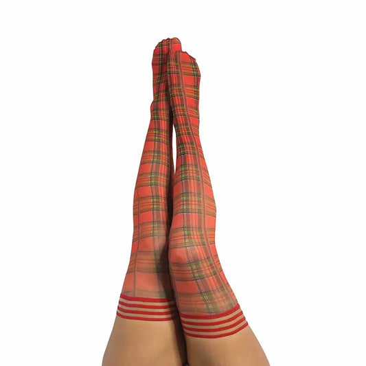 Kixies Grace Plaid Thigh-High Red Size C  Lingerie - Stockings & Leggings