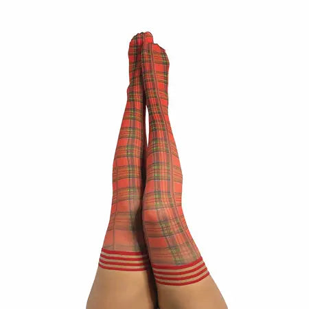 Kixies Grace Plaid Thigh-High Red Size D  Lingerie - Stockings & Leggings