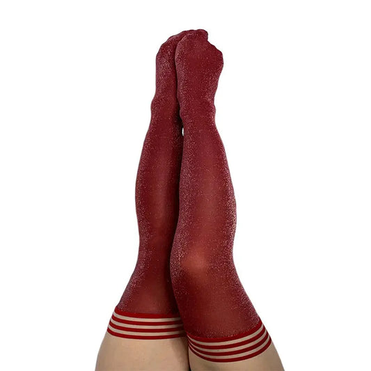 Kixies Holly Shimmer Thigh-High Cranberry Size A  Lingerie - Stockings & Leggings