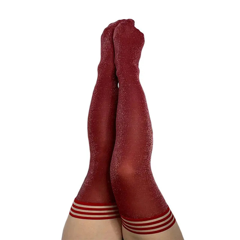 Kixies Holly Shimmer Thigh-High Cranberry Size D  Lingerie - Stockings & Leggings